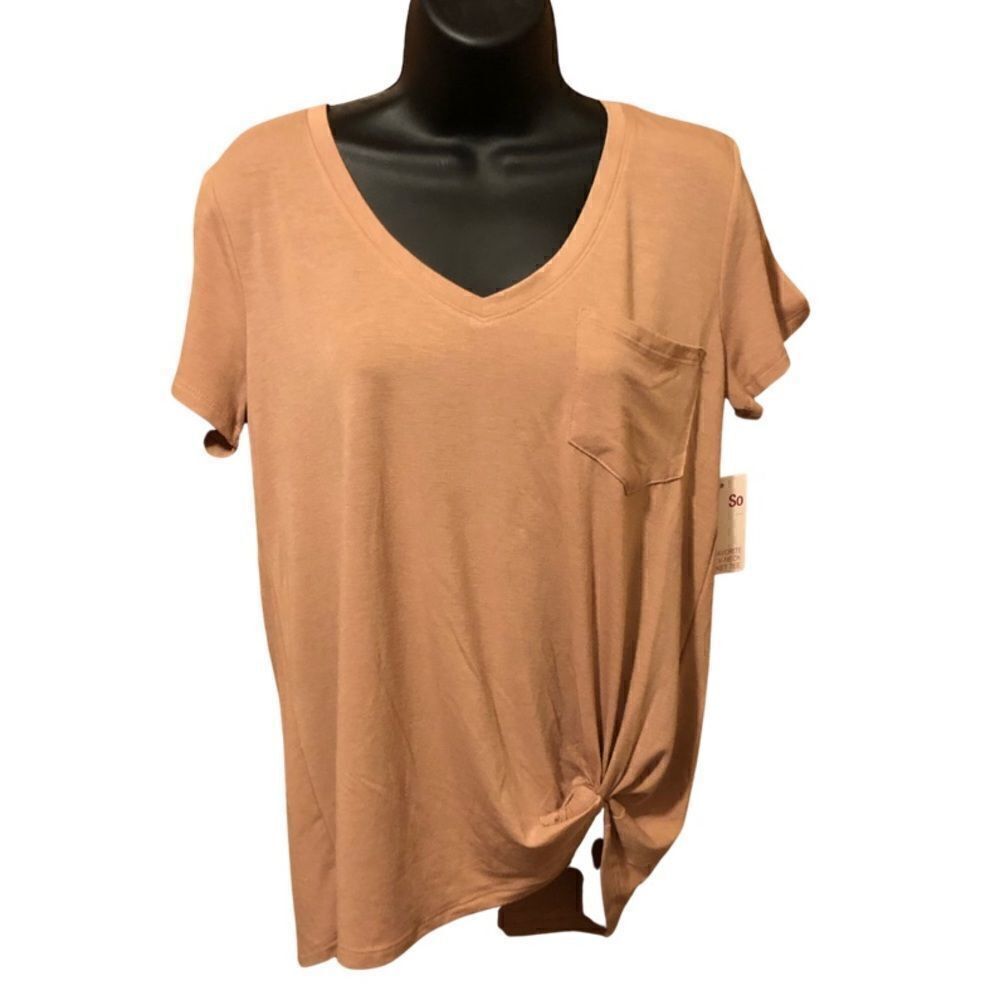 SO V-Neck Pocket Tee shirt - Tan Size small